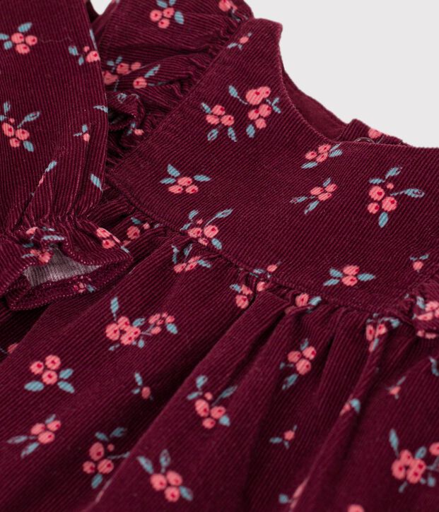 Babies' long-sleeved floral-print velour dress red/multicolor
