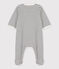 Babies' Stripy Cotton Bodyjama MARSHMALLOW white/SMOKING blue