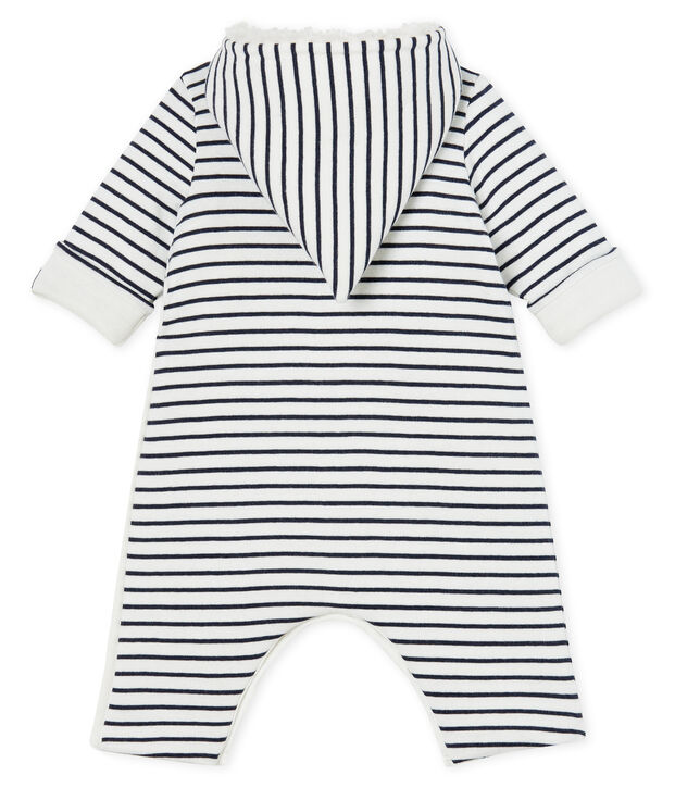 Babies' Long Jumpsuit in Padded Rib Knit white/blue