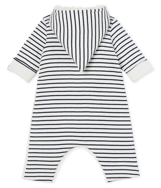 Babies' Long Jumpsuit in Padded Rib Knit MARSHMALLOW white/SMOKING CN blue