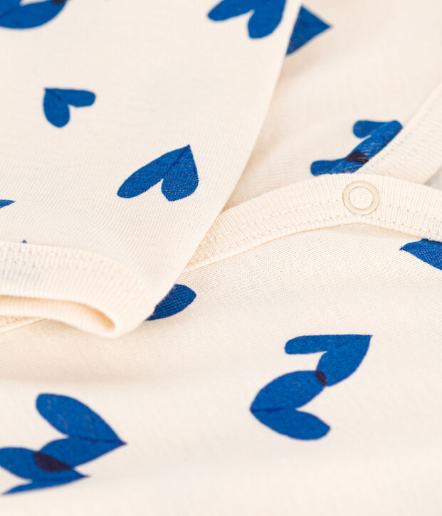 Babies' Patterned Footless Cotton Pyjamas Ecru/blue