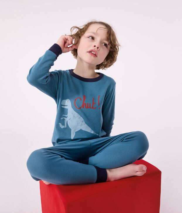 Children's long-sleeved cotton dinosaur pyjamas green