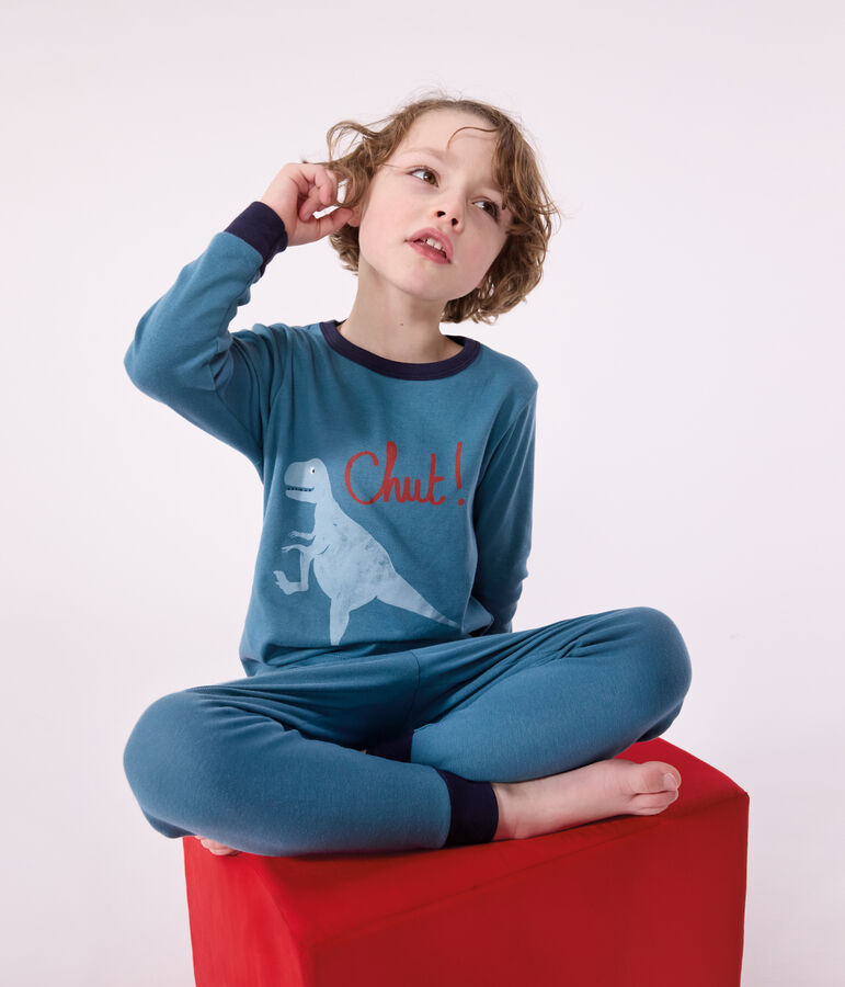 Children's long-sleeved cotton dinosaur pyjamas green