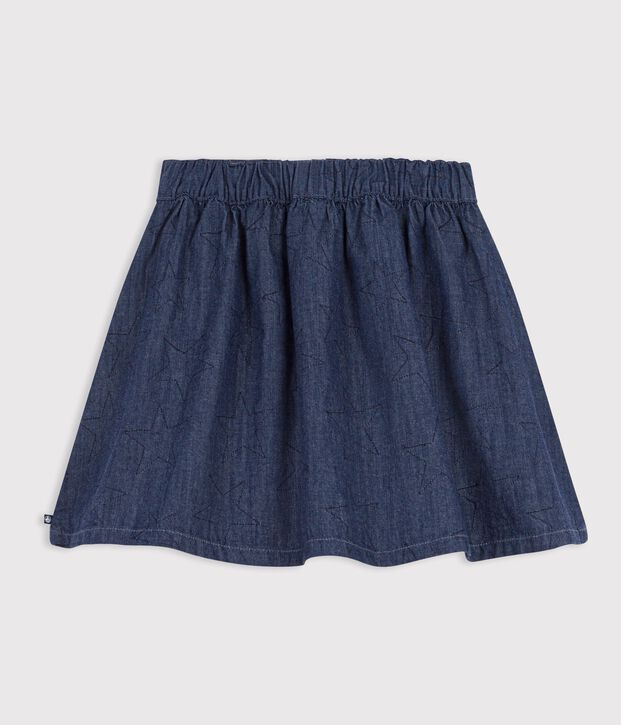 Short skirt in plain denim with a star pattern blue
