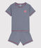 Boys' Pinstriped Short Cotton Pyjamas MEDIEVAL blue/MARSHMALLOW white