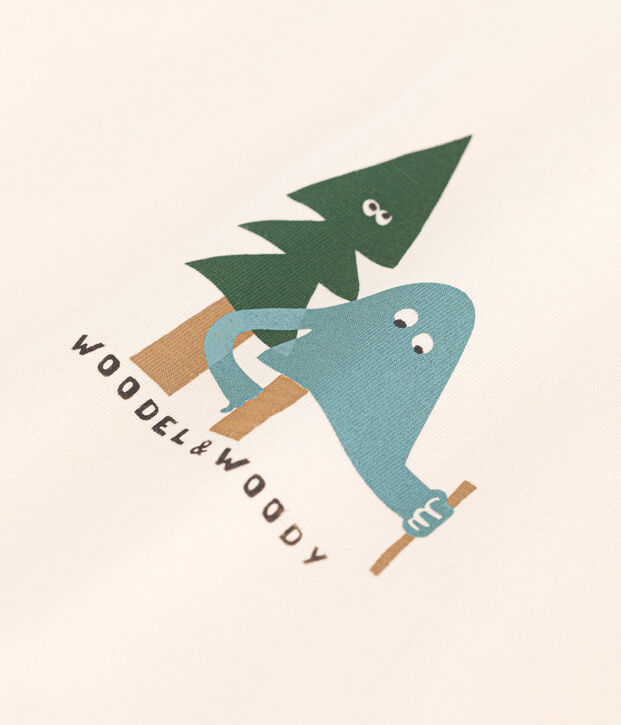 Babies' short-sleeved fine jersey T-shirt Ecru/green