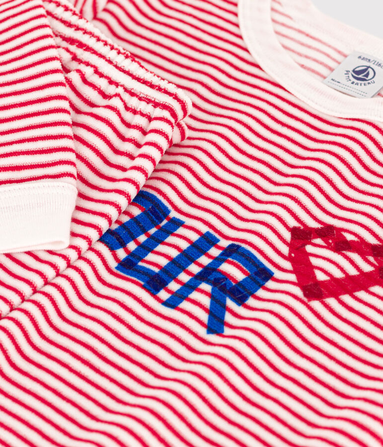 Children's Unisex Striped Velour Pyjamas white/red