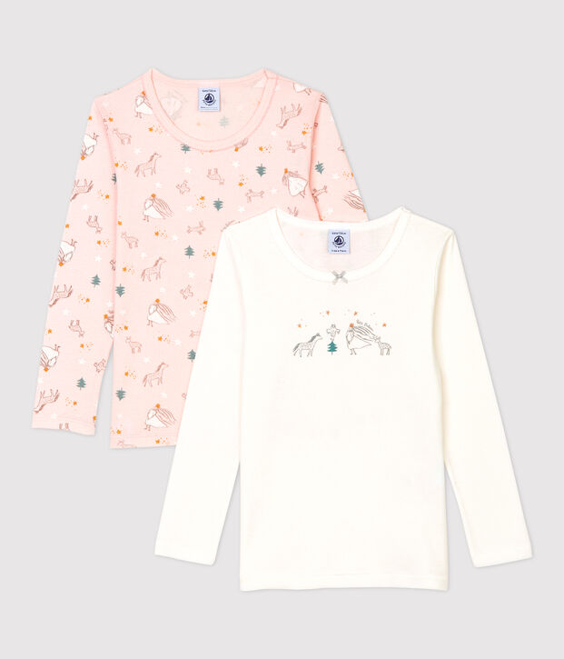 Girls' Princess Print Long-Sleeved Cotton T-Shirts - 2-Pack multicolor
