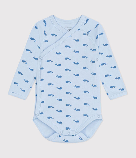 Babies' long-sleeved wrapover cotton bodysuit TOUDOU blue/ALASKA