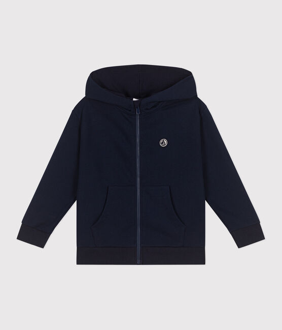 Children's plain cotton zip-up hoodie SMOKING blue