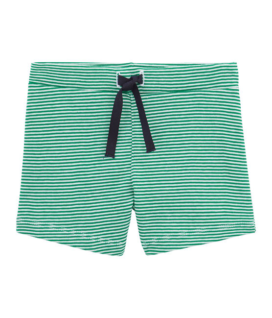 Baby boys' striped shorts PIVERT green/MARSHMALLOW white