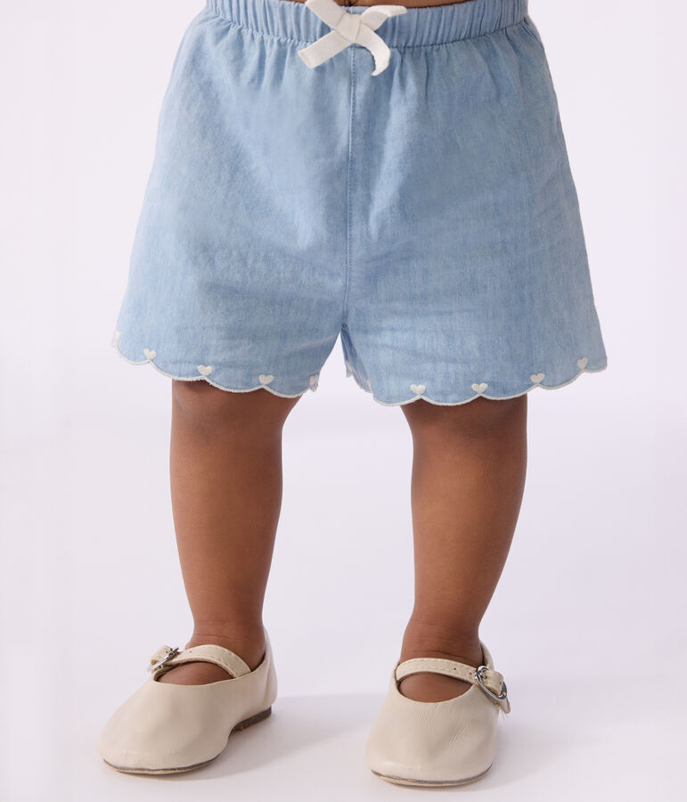 Babies' shorts in embroidered chambray blue