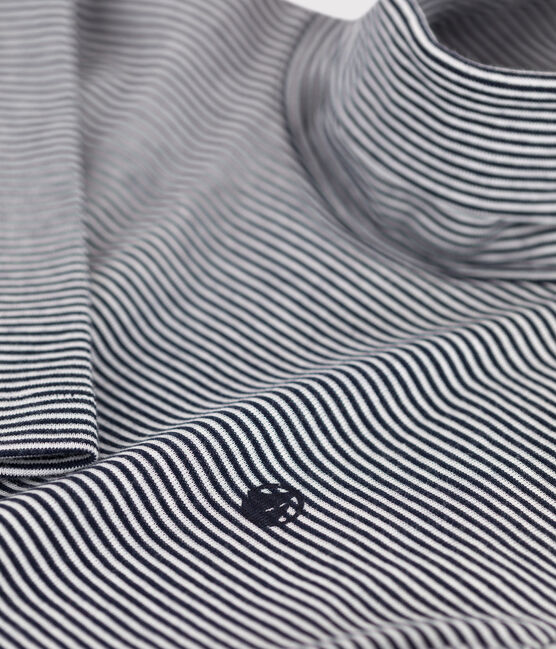 Children's Unisex Stripy Cotton Polo Neck SMOKING blue/MARSHMALLOW white