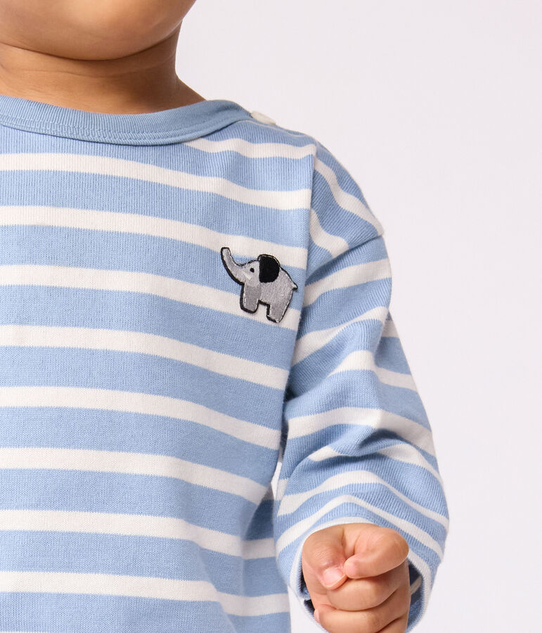 Babies' cotton Breton top blue/ecru