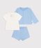 Babies' three-piece set in cotton with embroidery on the collar blue