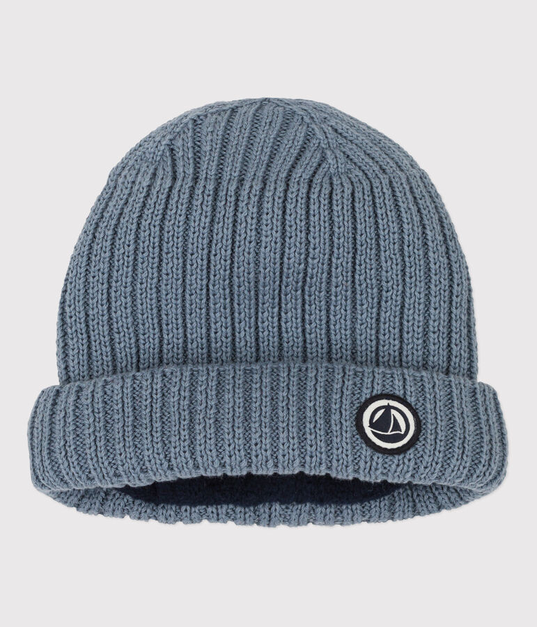 Babies' Knit Hat with Recycled Fleece Lining blue