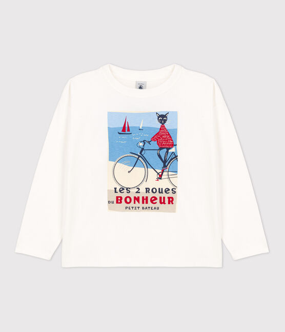 Girls' Long-sleeved Cotton T-Shirt MARSHMALLOW white