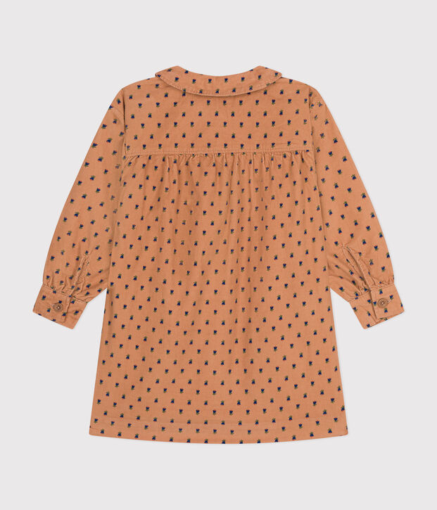 Girls' long-sleeved dress in floral velvet pink/multicolor