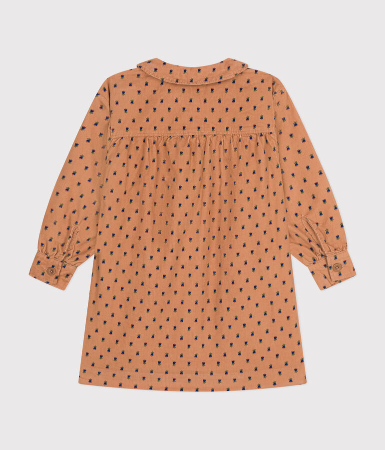 Girls' long-sleeved dress in floral velvet pink/multicolor