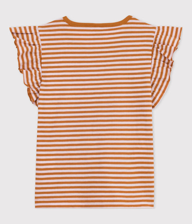 Girls' Striped Cotton T-Shirt brown/pink