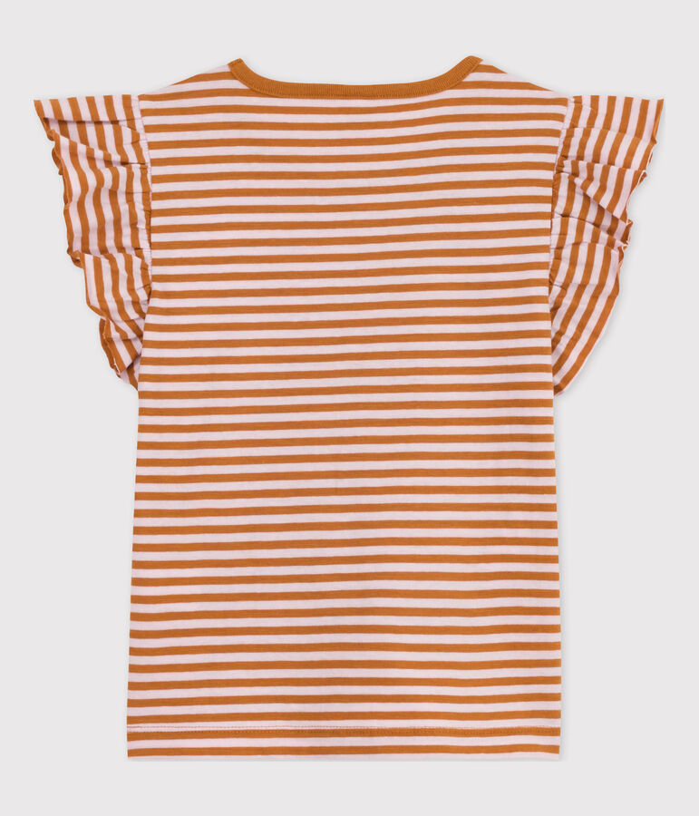 Girls' Striped Cotton T-Shirt brown/pink
