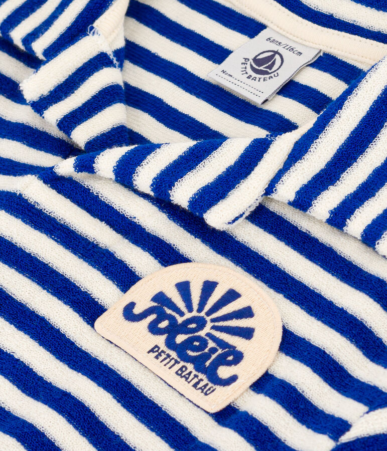 Boys' Short-Sleeved Brushed Terry Towelling Polo Shirt blue/ecru