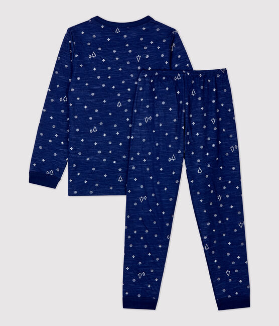 Unisex Snowflake Wool/Cotton Jacquard Pyjamas MEDIEVAL blue/MARSHMALLOW white