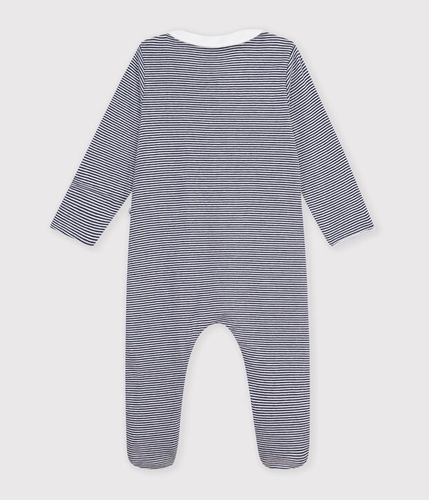Babies' stripy printed cotton pyjama suit blue/white