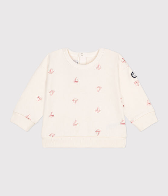 Babies' vintage boat printed cotton sweatshirt MILK red/POMPEI