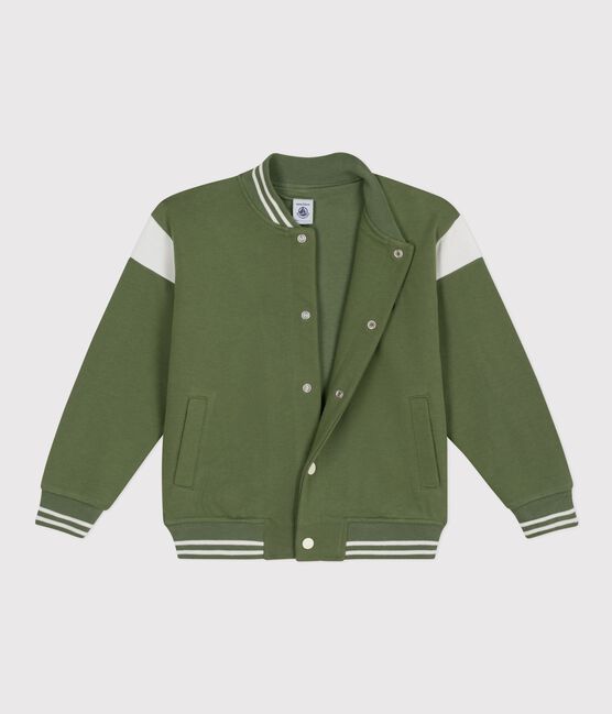 Children's varsity-style cotton jacket OLIVINE green/MILK