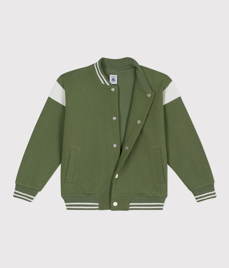 Children's varsity-style cotton jacket green/ecru