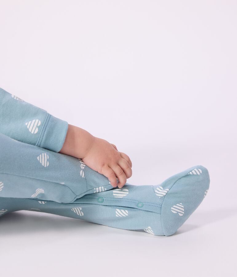 Babies' brushed fleece heart print pyjama suit green/white