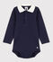 Babies' Long-Sleeved Cotton Bodysuit With Polo Shirt Collar SMOKING blue
