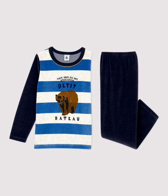 Boys' Striped Velour Pyjamas SMOKING blue/MULTICO white