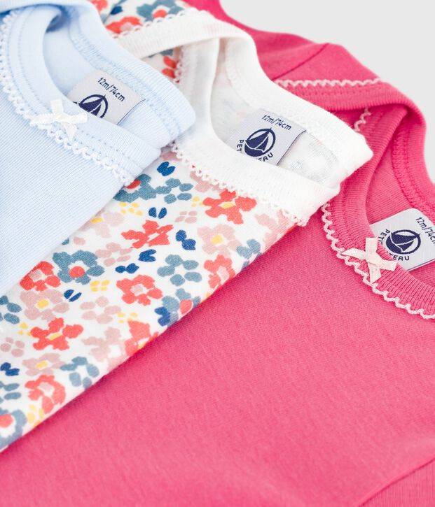 Pack of babies' long-sleeved floral-print cotton bodies multicolor