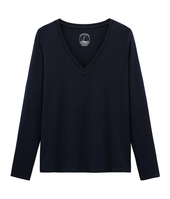 Women's Long-Sleeved Sea Island Cotton T-Shirt MARINE blue