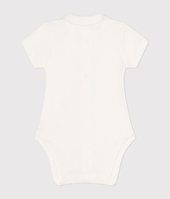 Babies' Short-Sleeved Bodysuit with a Collar MARSHMALLOW white