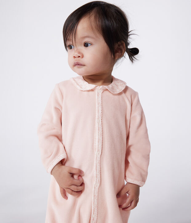 Babies' velour pyjamas with a collar pink