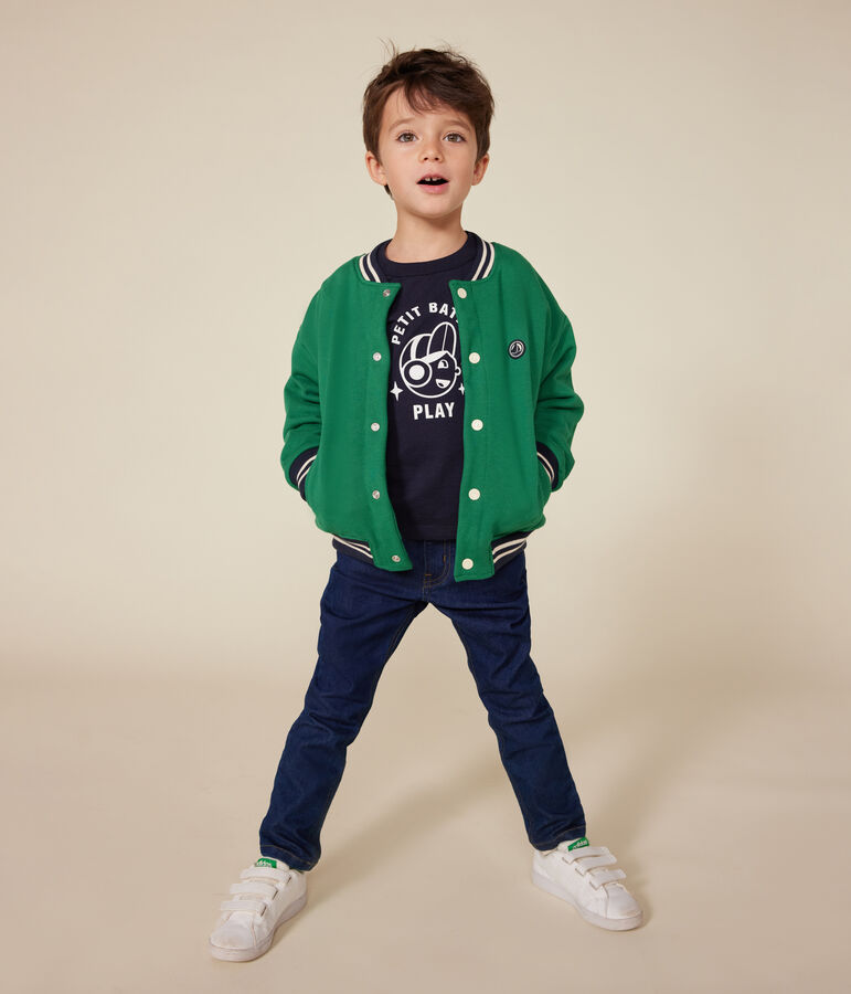 Boys' varsity jacket in fleece and sherpa green
