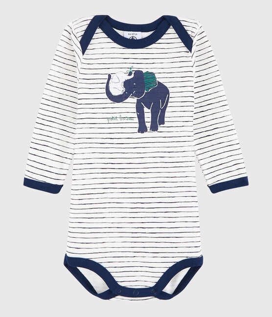 Unisex Babies' Long-Sleeved Bodysuit MARSHMALLOW white/MEDIEVAL blue