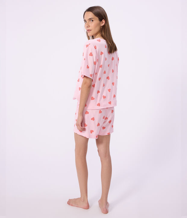 Women's short heart print cotton pyjamas pink/orange