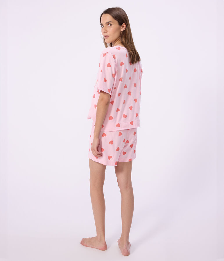Women's short heart print cotton pyjamas pink/orange