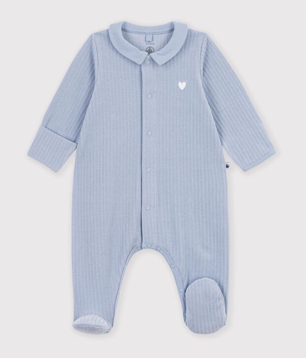 Babies' plain velour pyjama suit with a collar POLAIRE