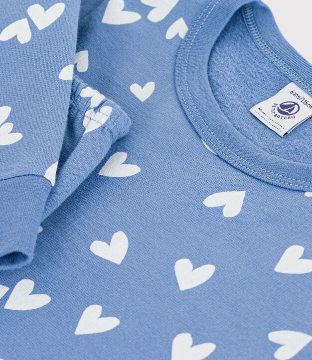 Children's fleece pyjamas with hearts blue/white