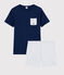 Unisex Plain Ribbed Short Pyjamas MEDIEVAL blue/POUSSIERE grey