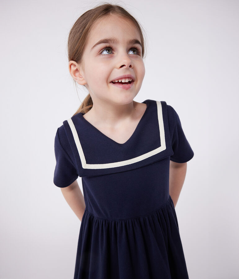 Children's short-sleeved plain cotton dress blue