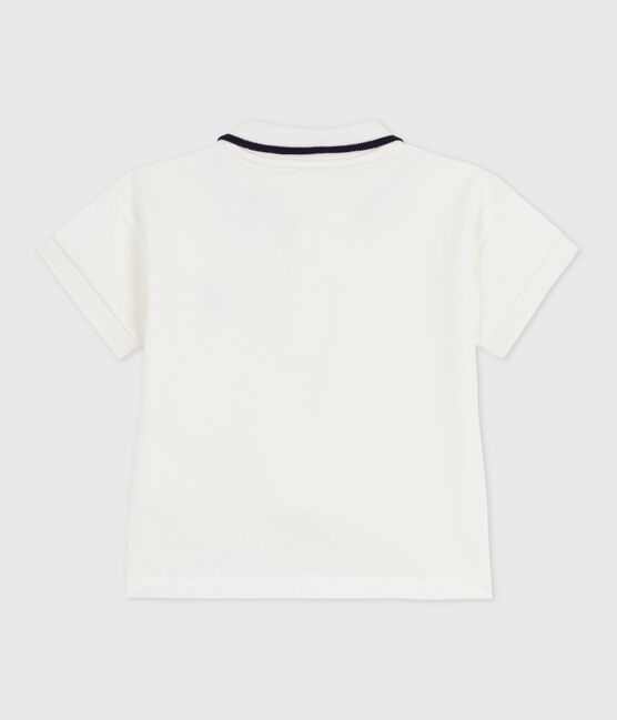 Babies' short-sleeved plain cotton polo shirt MARSHMALLOW white