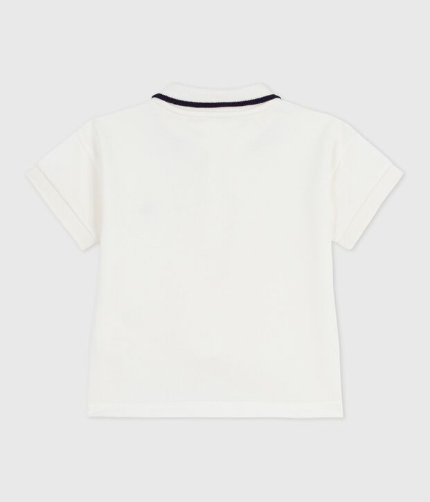 Babies' short-sleeved plain cotton polo shirt white