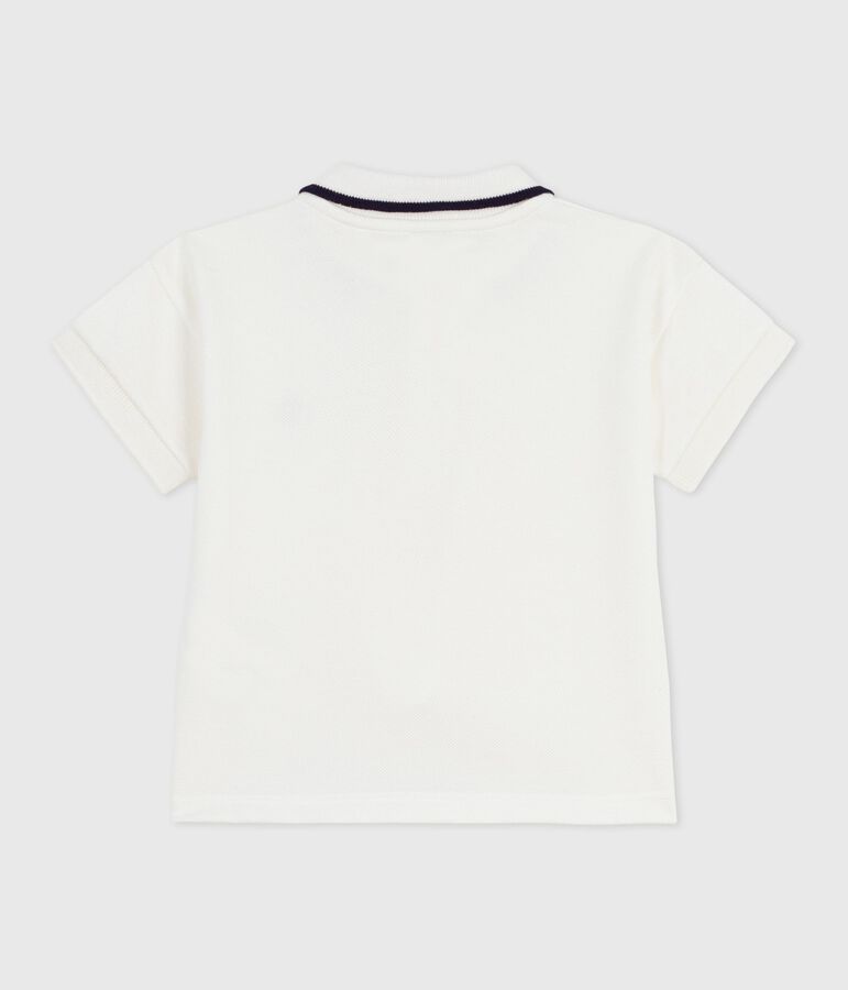 Babies' short-sleeved plain cotton polo shirt white