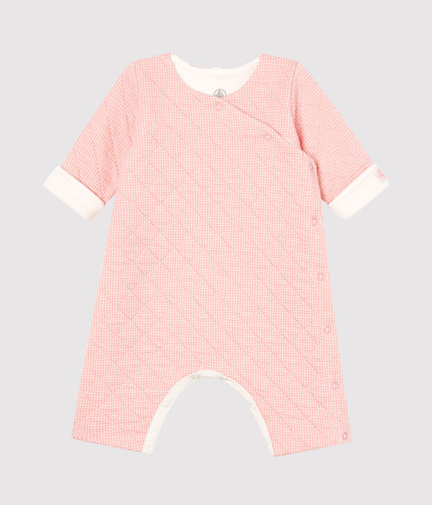 Babies' Long Jumpsuit in Quilted Tube Knit pink/white